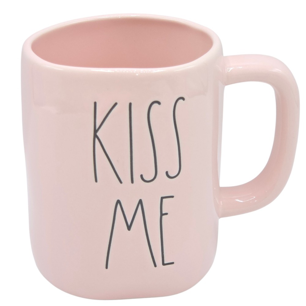 Rae Dunn KISS ME Pink Embossed Ceramic Coffee Mug 16oz Valentine Romantic Gift